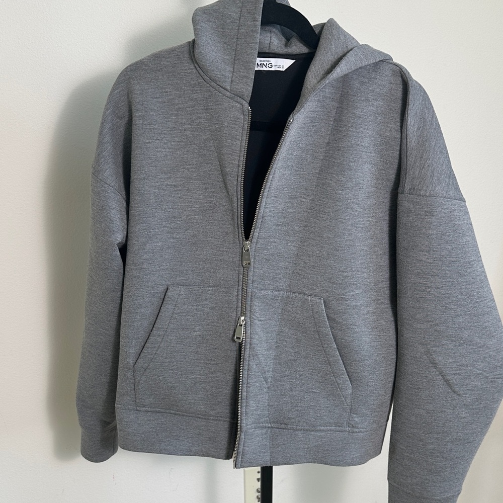 Mango Heather Gray Zip-Up Hoodie